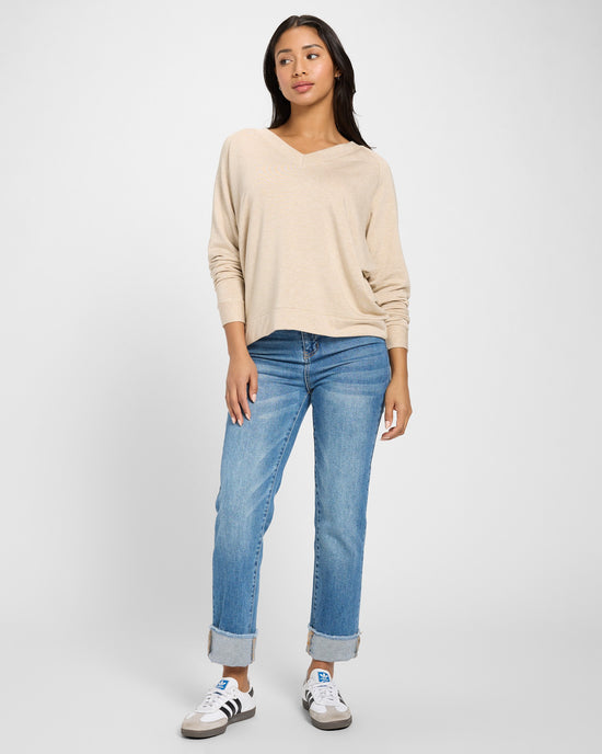 Oatmeal $|& SEAS Palmer Ranch Fleece V-Neck Top - SOF Full Front