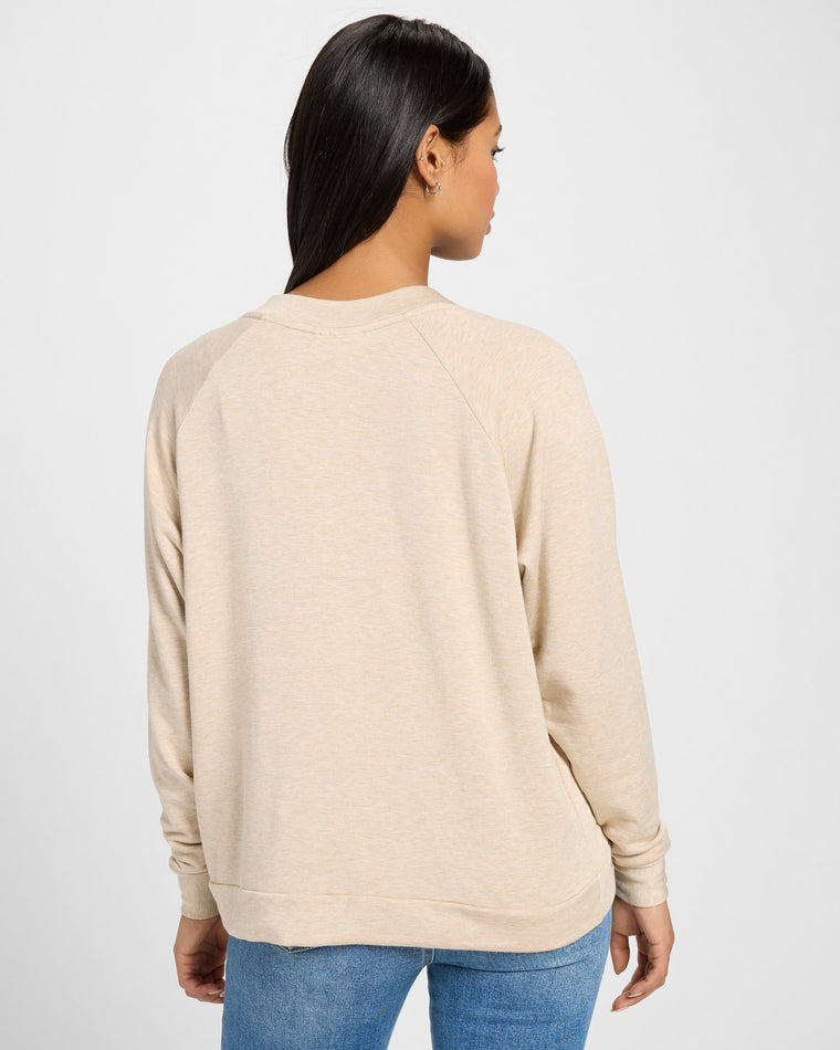 Oatmeal $|& SEAS Palmer Ranch Fleece V-Neck Top - SOF Back