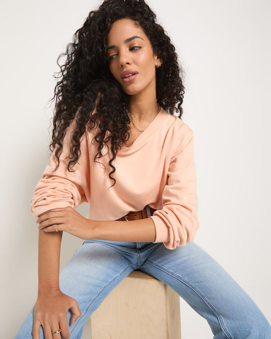 Beachy Blush $|& SEAS Brooksville One Shoulder Sweatshirt - VOF Front