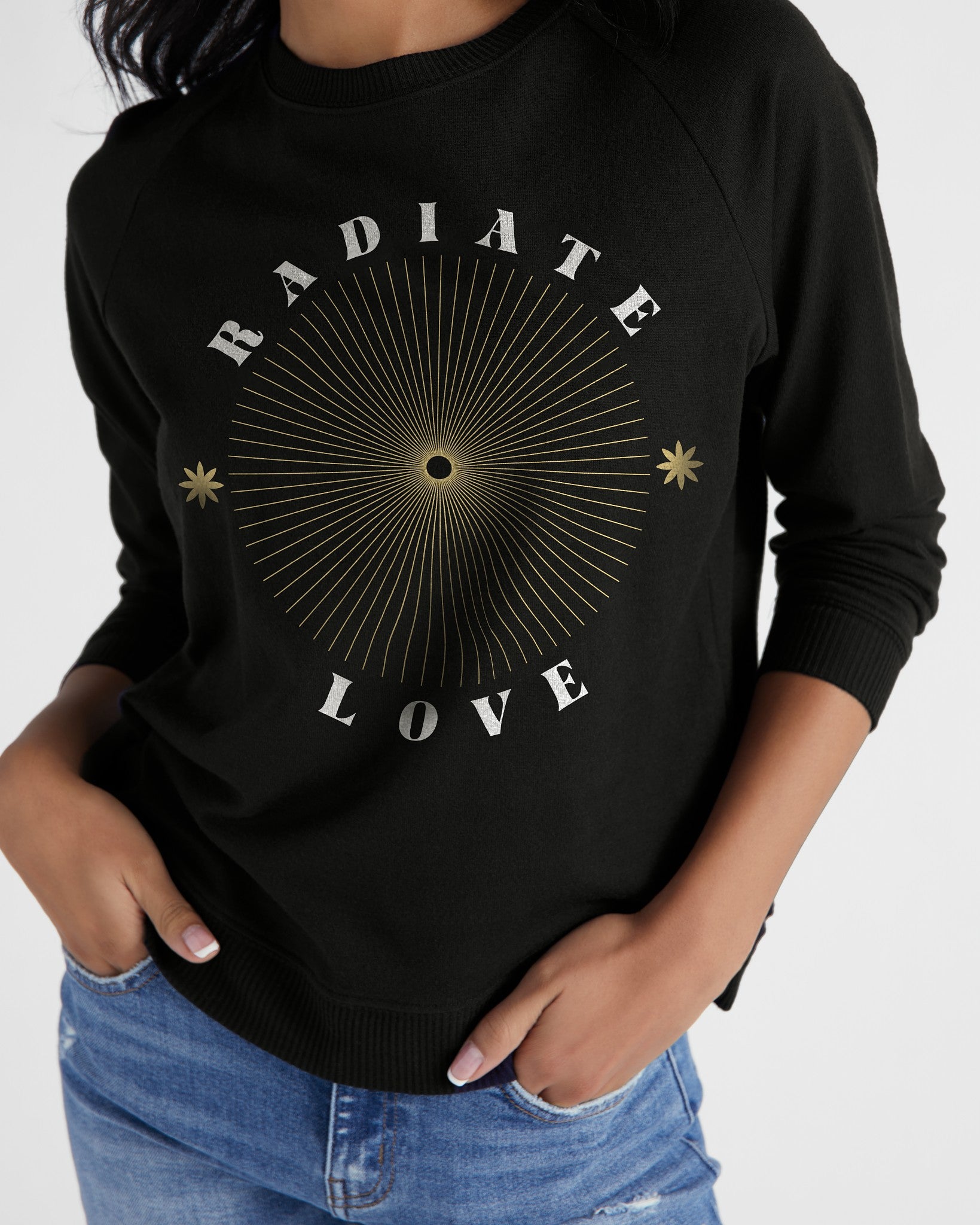 Black $|& SEAS Radiate Love Hacci Graphic Crew - SOF Full Front
