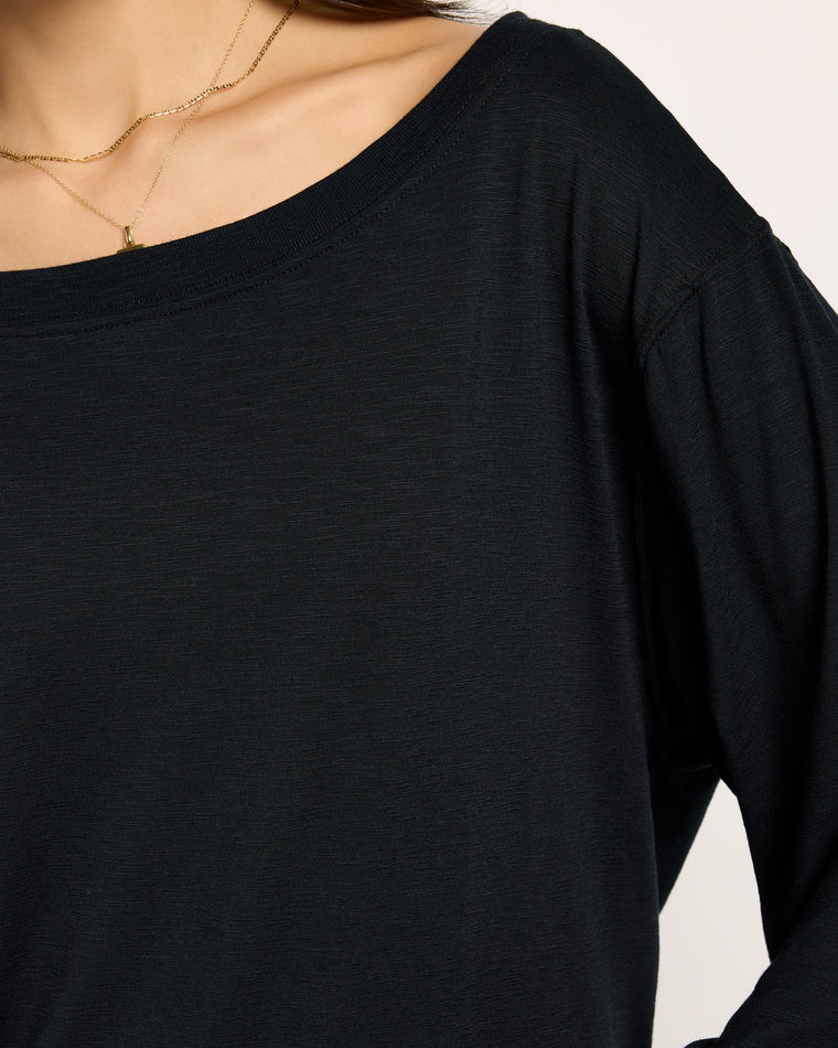 Black $|& SEAS Brooksville Slub Off The Shoulder Top - SOF Full Front