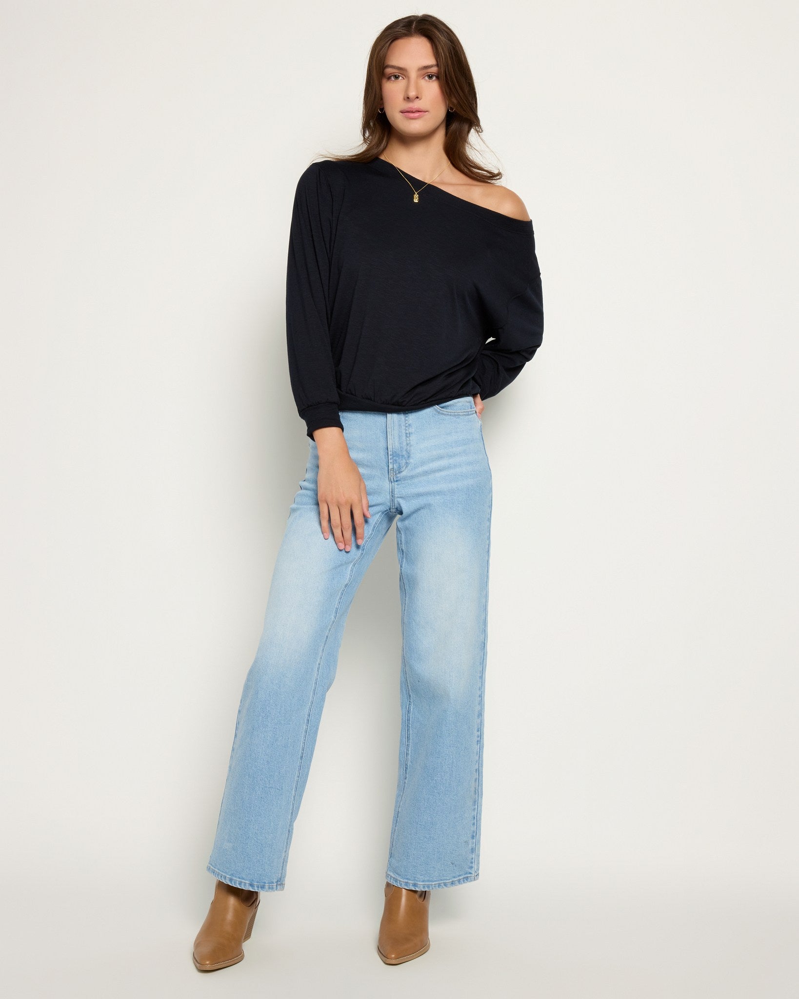 Black $|& SEAS Brooksville Slub Off The Shoulder Top - UGC On Fig