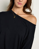 Black $|& SEAS Brooksville Slub Off The Shoulder Top - SOF Full Front