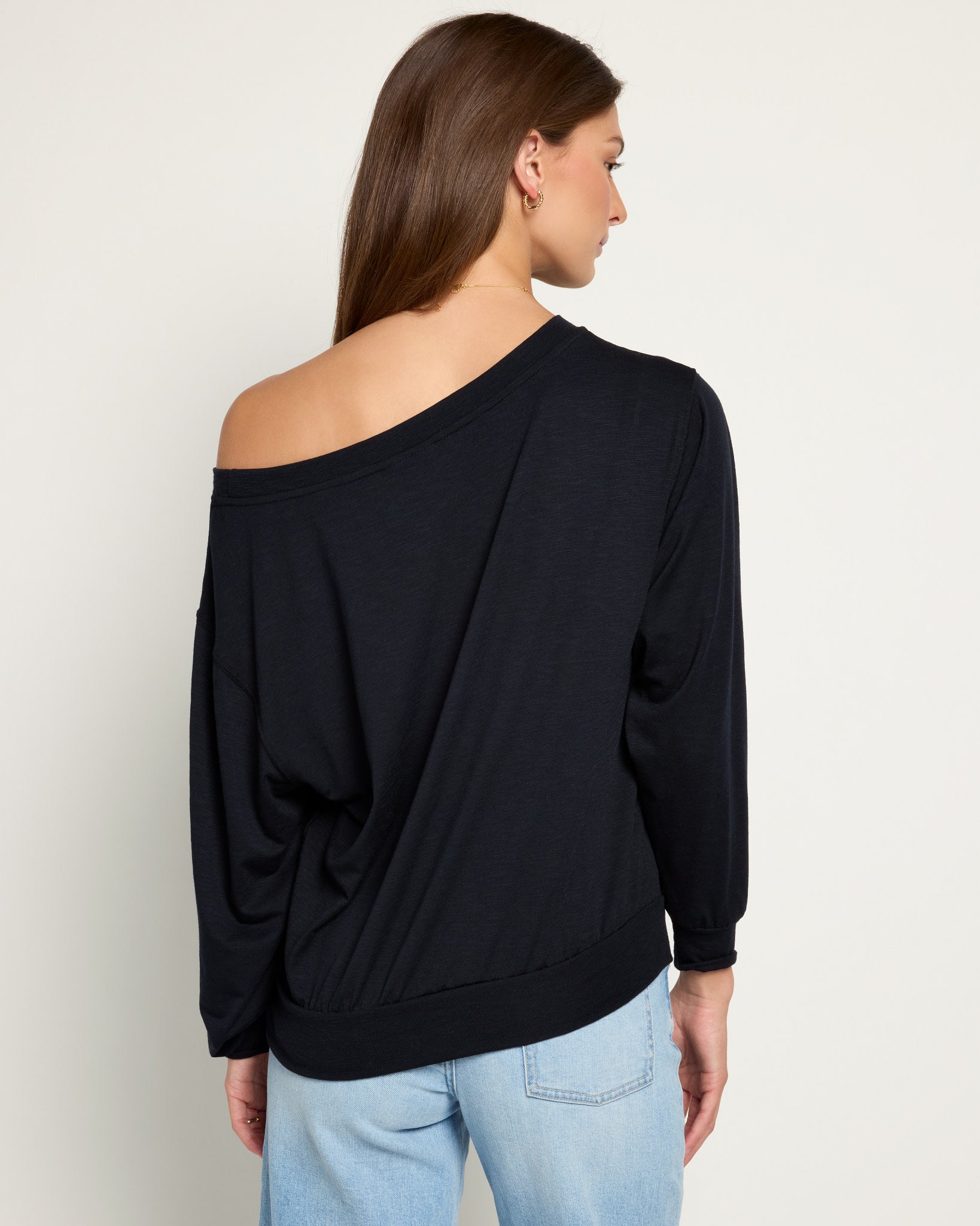 Black $|& SEAS Brooksville Slub Off The Shoulder Top - SOF Back