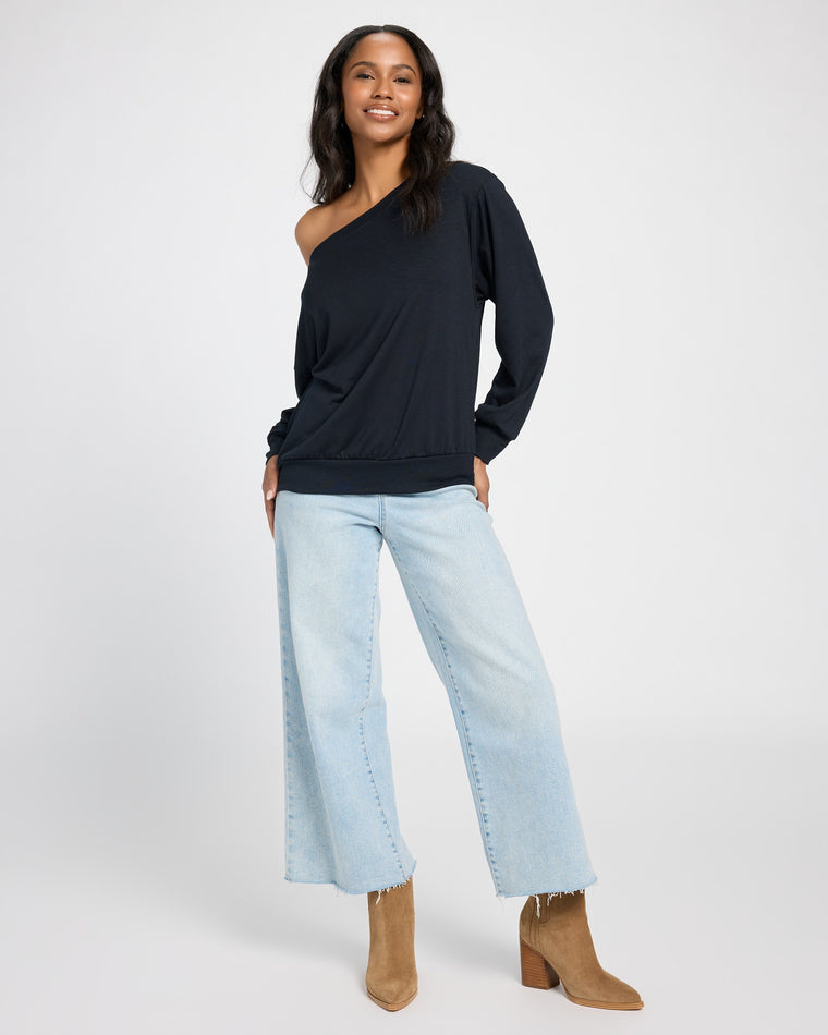 Black $|& SEAS Brooksville Slub Off The Shoulder Top - UGC On Fig