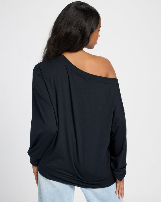 Black $|& SEAS Brooksville Slub Off The Shoulder Top - SOF Back