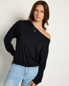 Black $|& SEAS Brooksville Slub Off The Shoulder Top - SOF Front
