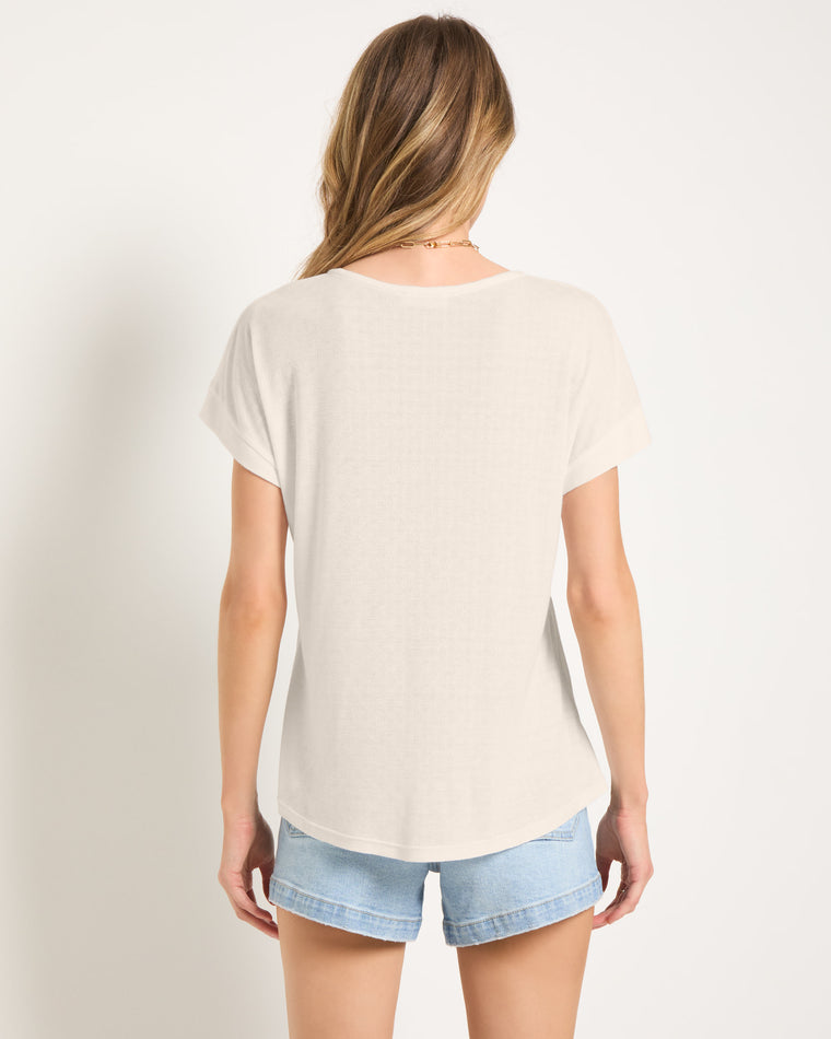 Birch $|& SEAS Hope Pointelle V-Neck Shirred Tee - SOF Back