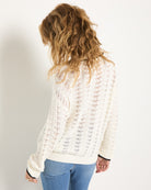 White $|& SEAS Sandyshores Pointelle V-Neck Sweater - SOF Back