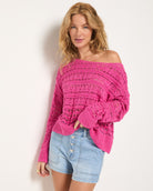 Deep Rouge $|& SEAS Sage Off Shoulder Pointelle Sweater - SOF Front