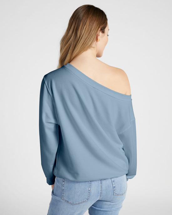 French Blue $|& SEAS Brooksville One Shoulder Sweatshirt - SOF Back