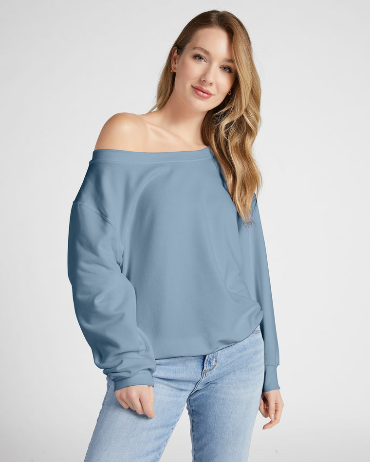 French Blue $|& SEAS Brooksville One Shoulder Sweatshirt - SOF Front