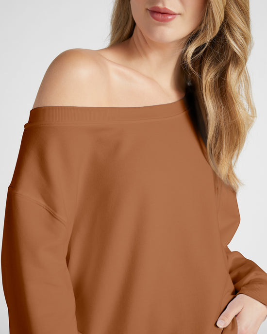 Camel $|& SEAS Brooksville One Shoulder Sweatshirt - SOF Full Front