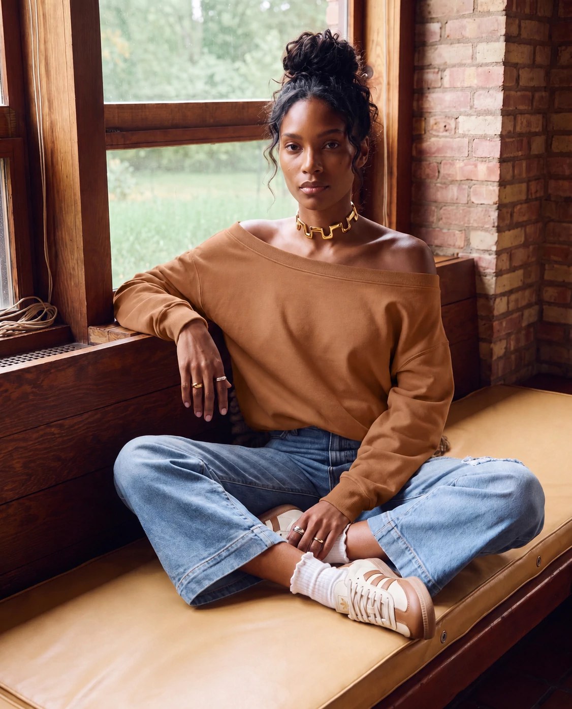 Camel $|& SEAS Brooksville One Shoulder Sweatshirt - SOF Side
