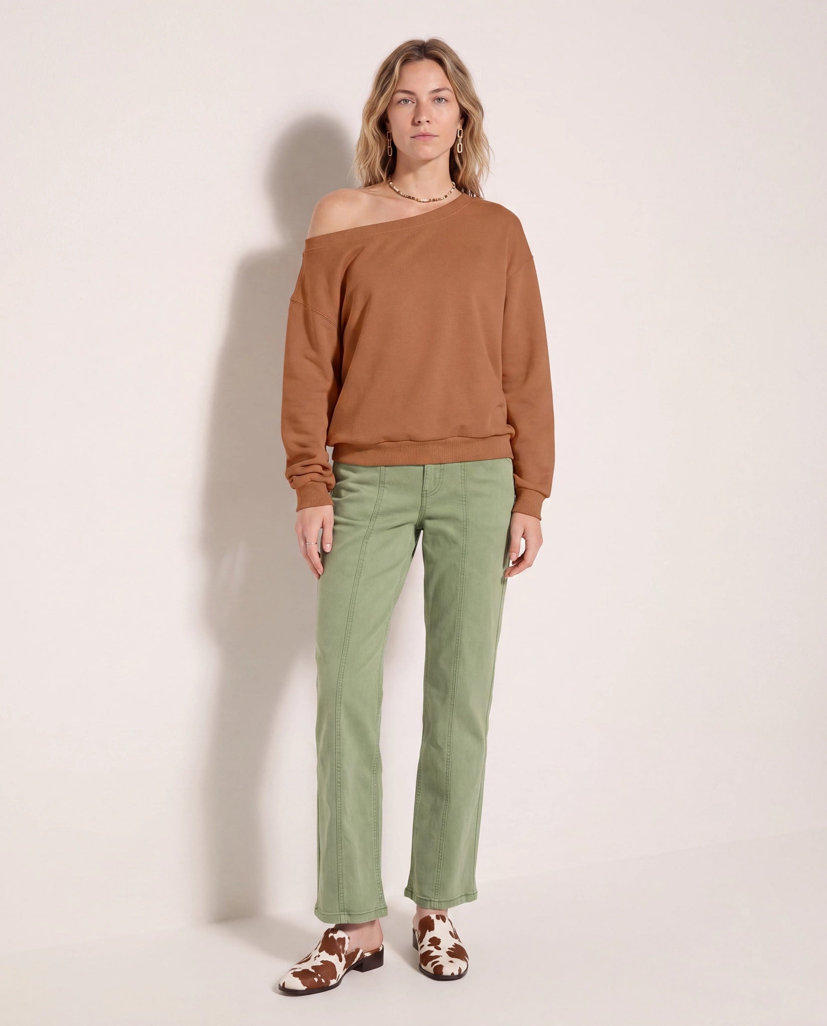 Camel $|& SEAS Brooksville One Shoulder Sweatshirt - UGC On Fig