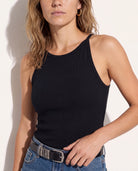 Black $|& SEAS Laurel Ribbed Shelf Bra Tank - SOF Back