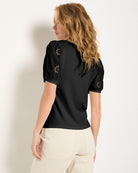 Black $|& SEAS Seaglass Eyelet Sleeve Tee - SOF Back