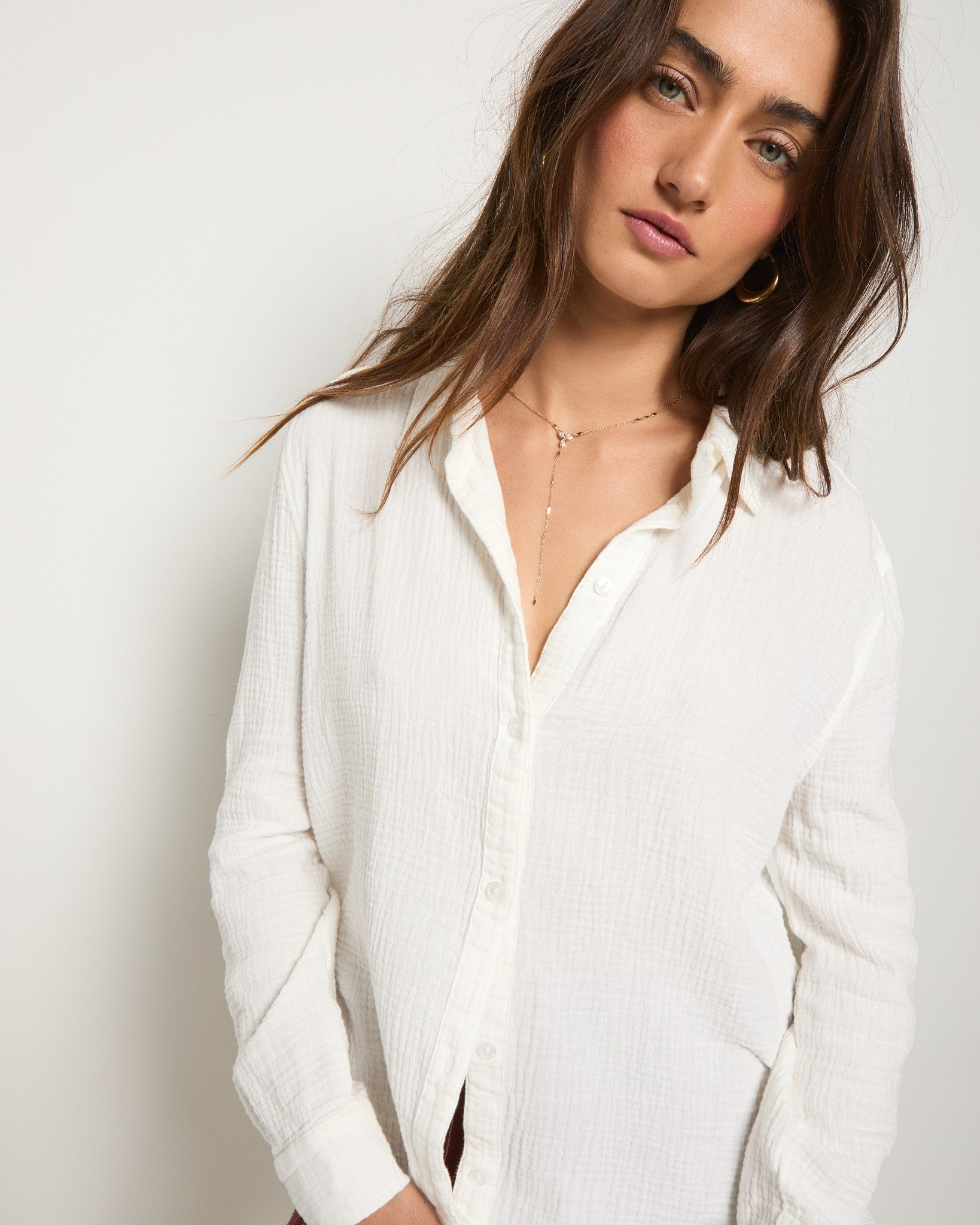 White $|& SEAS Whitecap Gauze Button Up Shirt - SOF Full Front