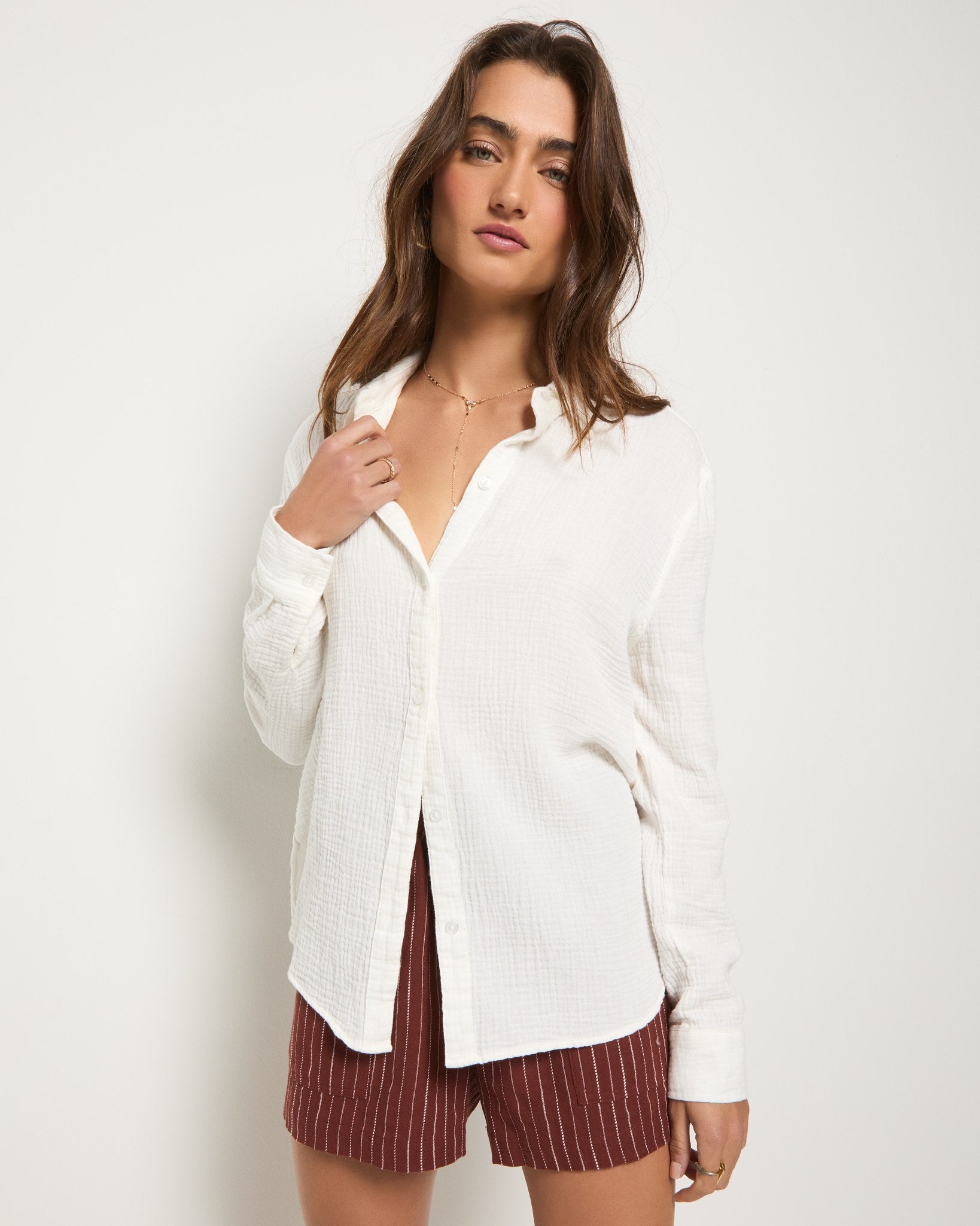 White $|& SEAS Whitecap Gauze Button Up Shirt - SOF Front