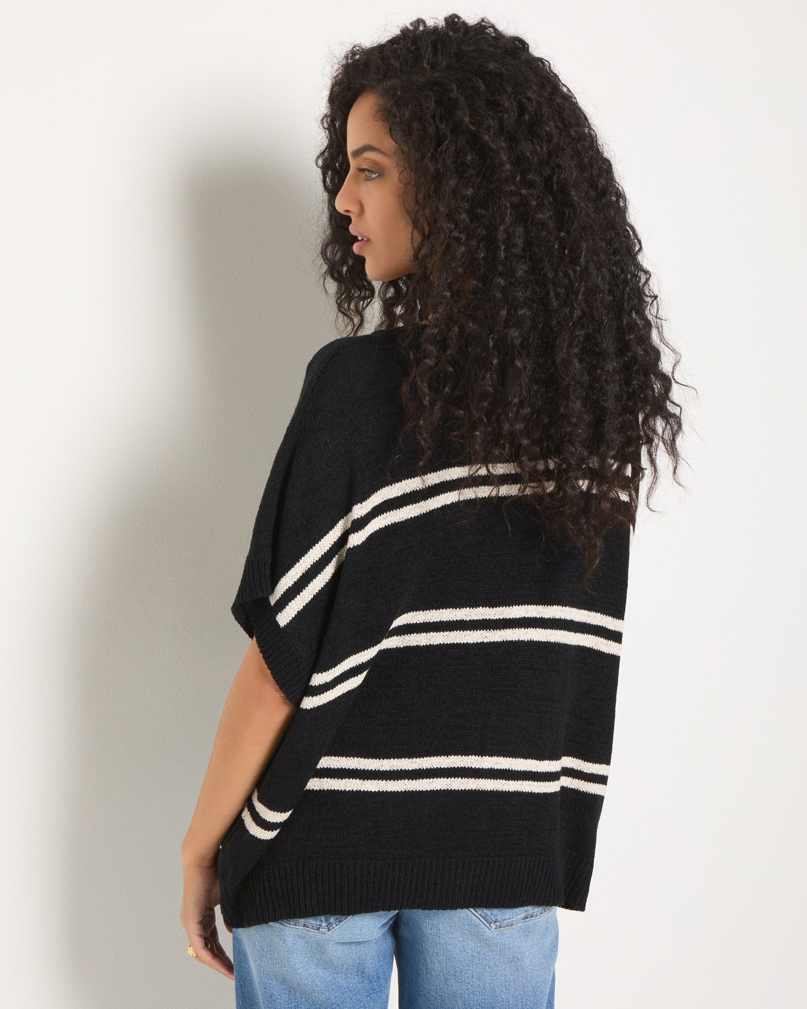 Black Stripe $|& SEAS Wavetide Stripe V-Neck Sweater Tee - SOF Back