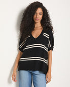 Black Stripe $|& SEAS Wavetide Stripe V-Neck Sweater Tee - SOF Front