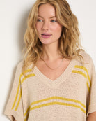 Birch Stripe $|& SEAS Wavetide Stripe V-Neck Sweater Tee - SOF Full Front