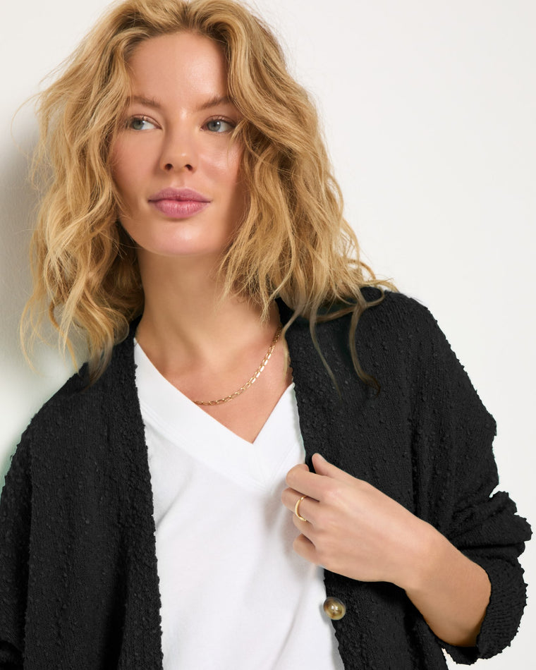 Black $|& SEAS Bonfire Textured Cardigan - SOF Full Front