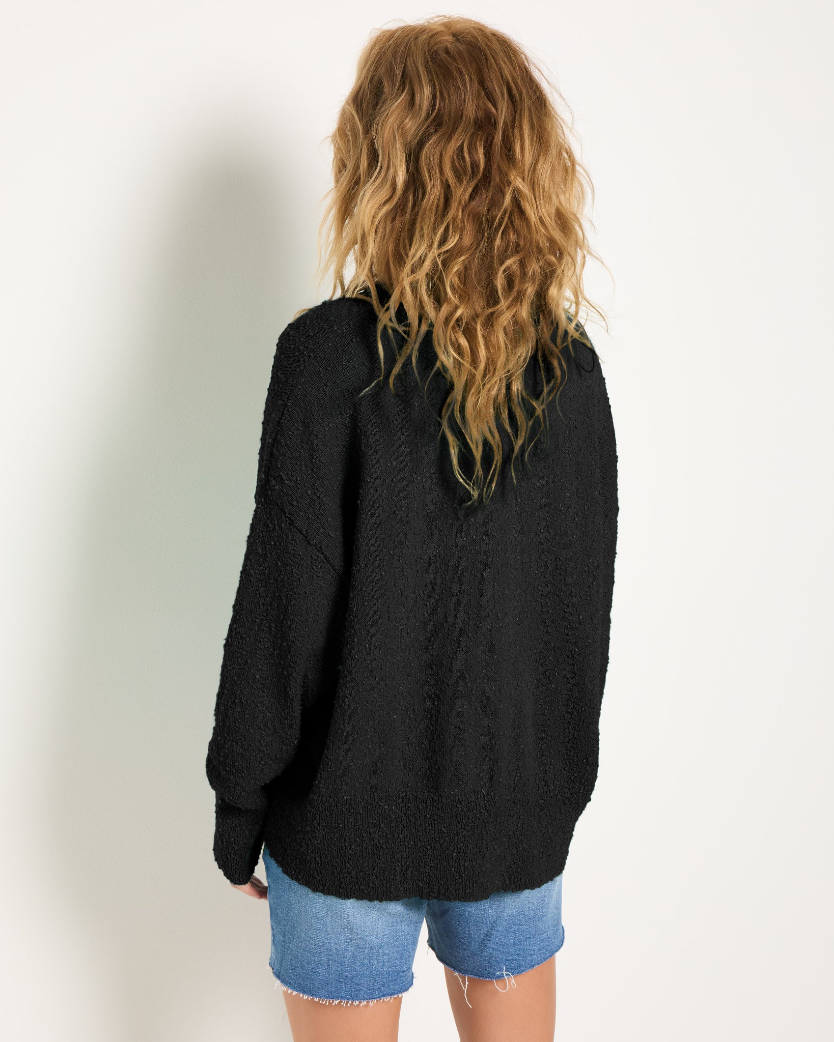 Black $|& SEAS Bonfire Textured Cardigan - SOF Back