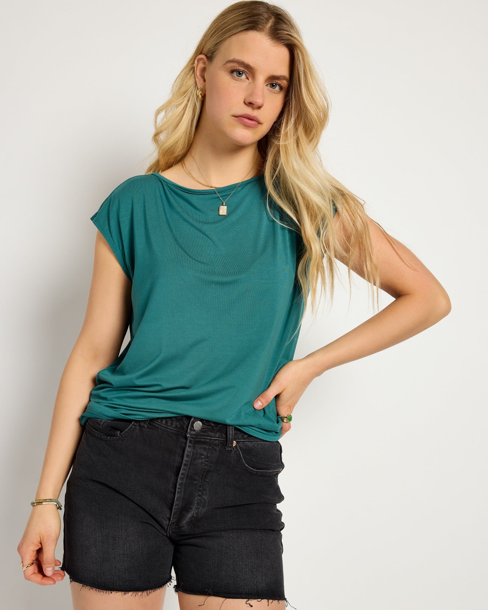 Deep Teal $|& SEAS Brentwood Boat Neck Top - SOF Front