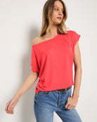 Coral $|& SEAS Edgewater Off The Shoulder Tee - SOF Full Front