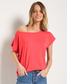 Coral $|& SEAS Edgewater Off The Shoulder Tee - SOF Back