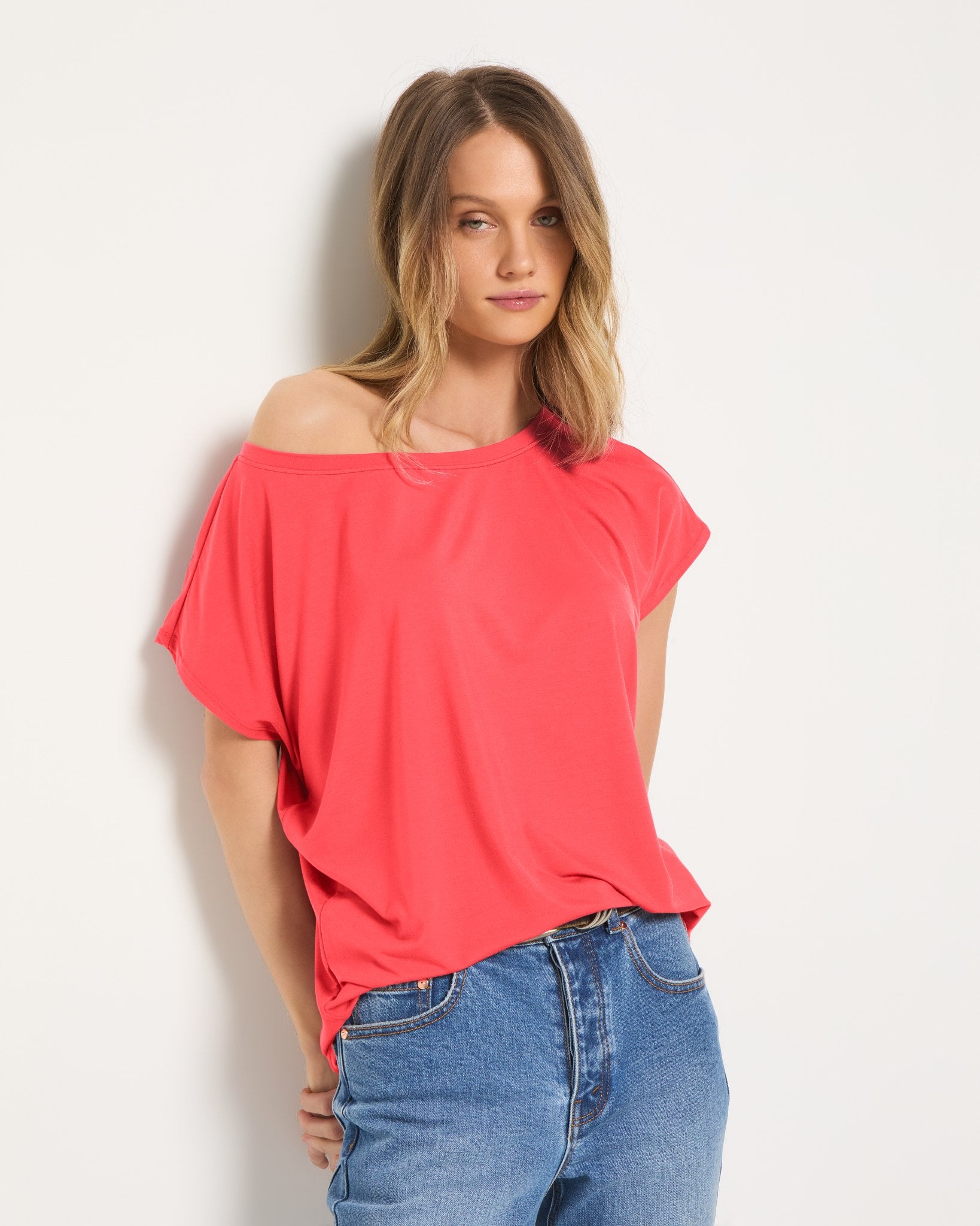 Coral $|& SEAS Edgewater Off The Shoulder Tee - VOF Front