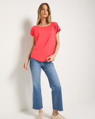 Coral $|& SEAS Edgewater Off The Shoulder Tee - SOF Front