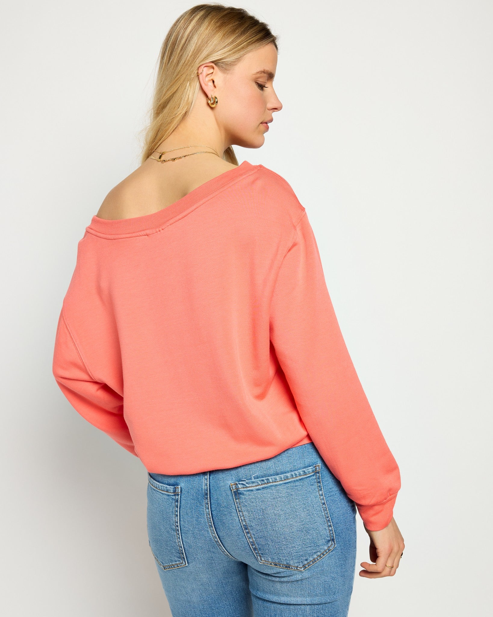 Coral $|& SEAS Brooksville One Shoulder Sweatshirt - SOF Detail