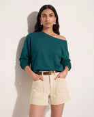 Deep Teal $|& SEAS Brooksville One Shoulder Sweatshirt - SOF Front