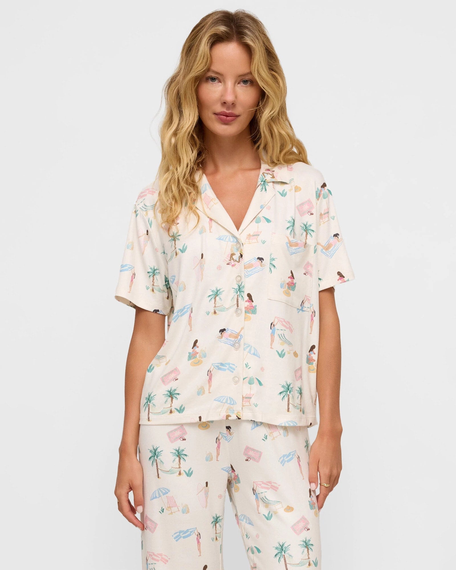 Bone $|& Z Supply Lounge Beach Days PJ Top - VOF Detail