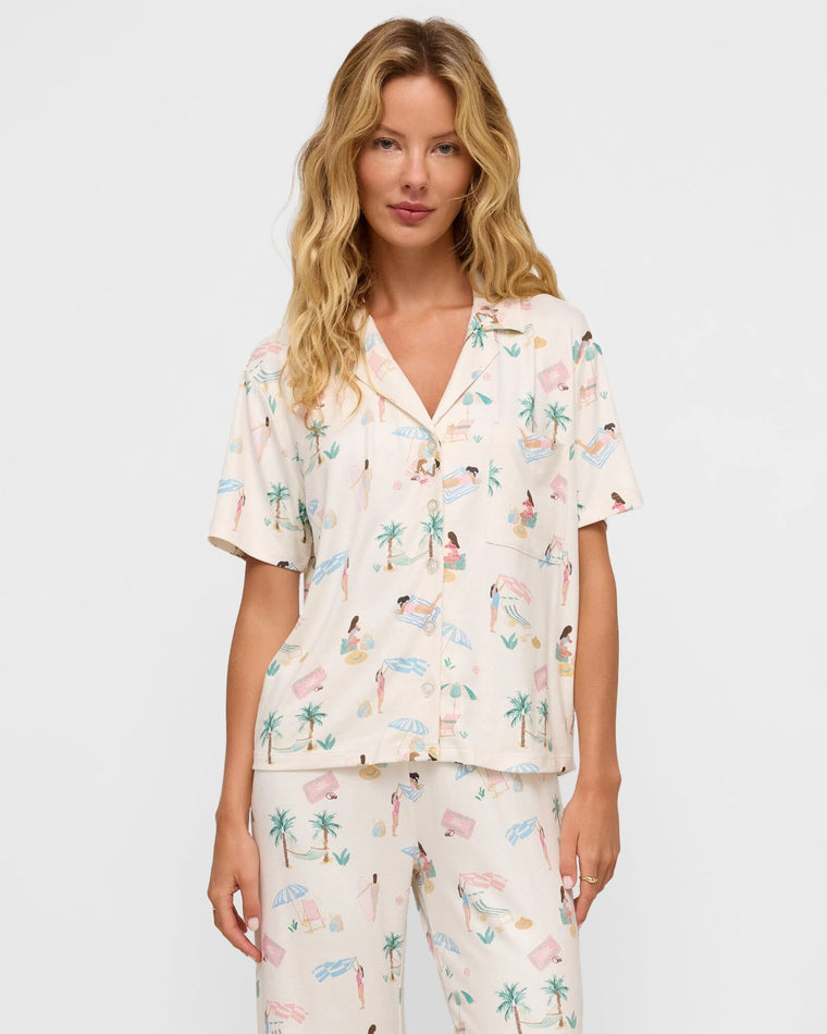 Bone $|& Z Supply Lounge Beach Days PJ Top - VOF Detail