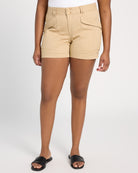 Vintage Walnut $|& Democracy High Rise Double Button Utility Short - SOF Front