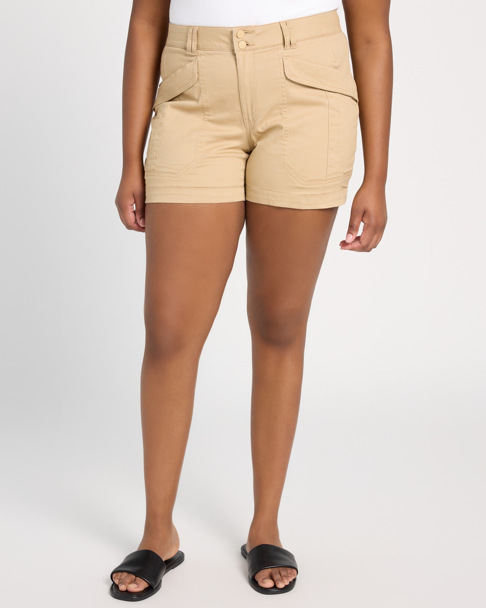 Vintage Walnut $|& Democracy High Rise Double Button Utility Short - SOF Front