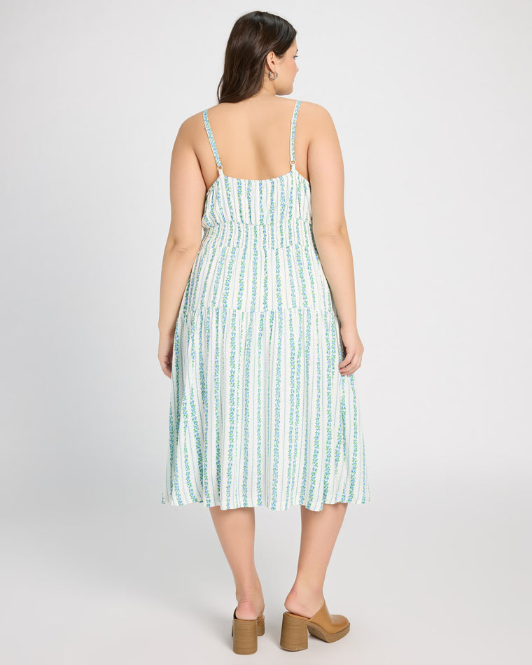 White/Blue $|& Skies Are Blue Print Midi Dress - SOF Back