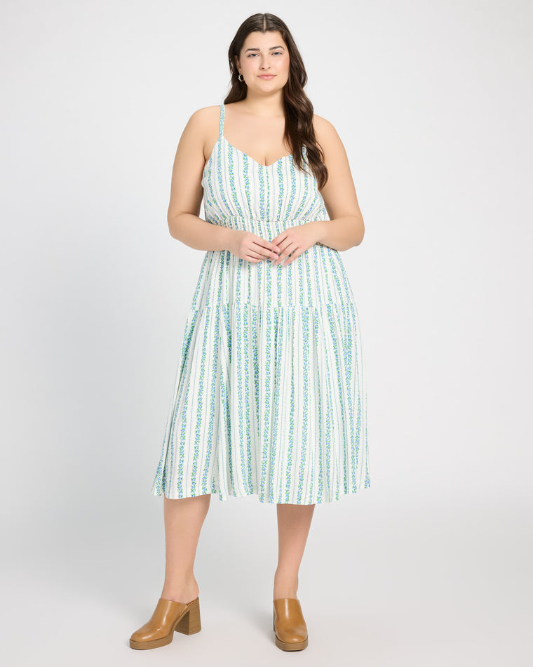 White/Blue $|& Skies Are Blue Print Midi Dress - SOF Front