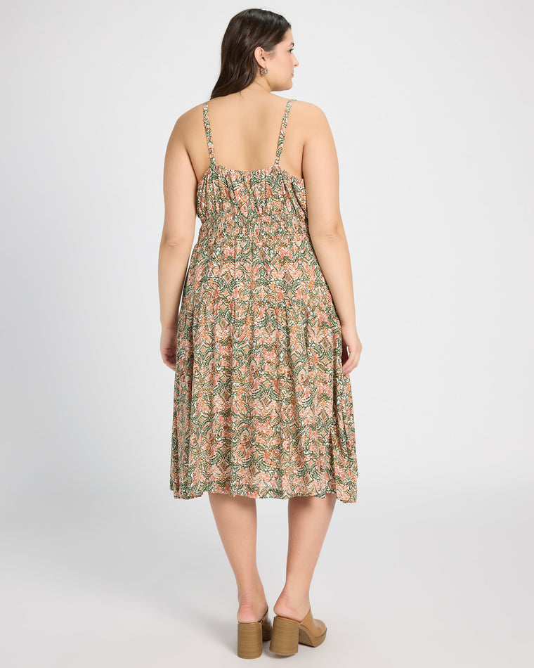 Olive/Blush $|& Skies Are Blue Print Midi Dress - SOF Back