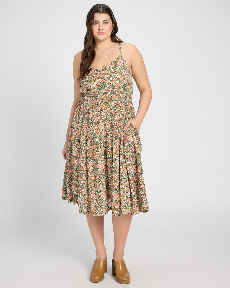 Olive/Blush $|& Skies Are Blue Print Midi Dress - SOF Front