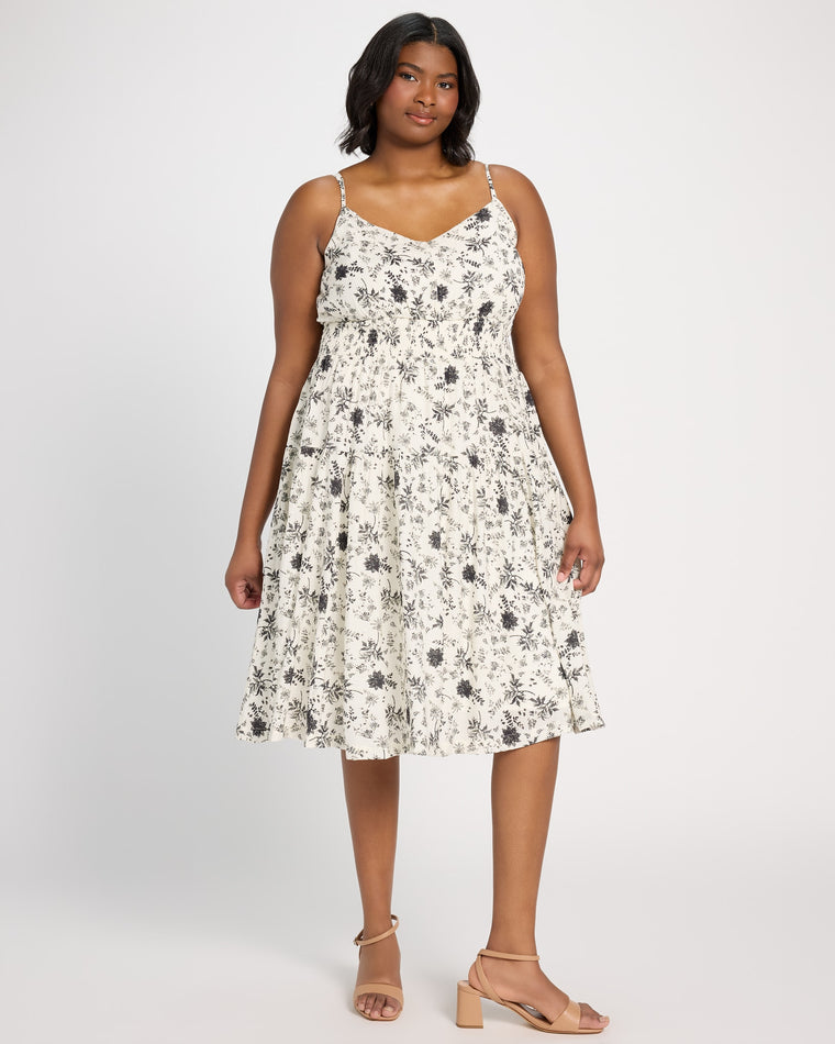 White/Black $|& Skies Are Blue Print Midi Dress - SOF Front