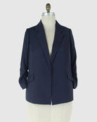 Oxford Blue $|& Skies Are Blue Recycled Shirred Sleeve Blazer - VOF Detail