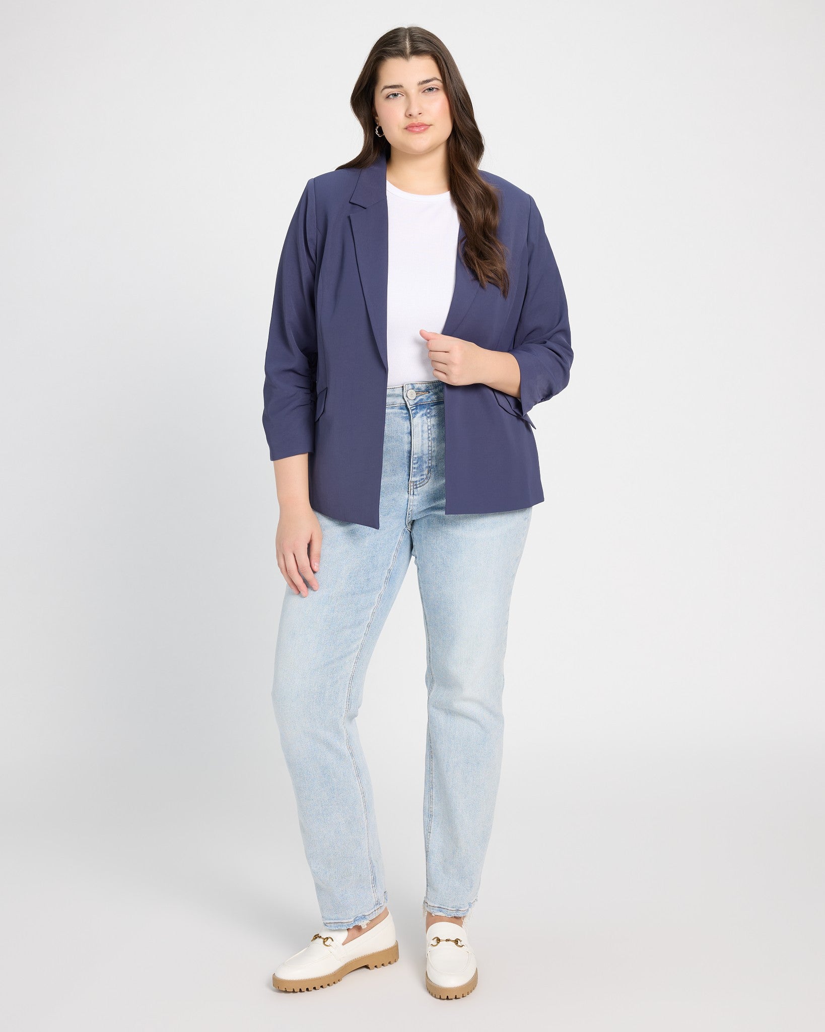 Oxford Blue $|& Skies Are Blue Recycled Shirred Sleeve Blazer - UGC On Fig