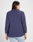 Oxford Blue $|& Skies Are Blue Recycled Shirred Sleeve Blazer - SOF Back