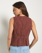 Cinnamon Stripe $|& SEAS Canyon Linen Blend Vest - SOF Back