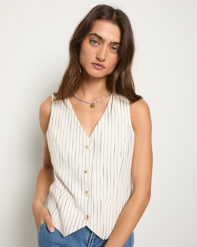 White Stripe $|& SEAS Canyon Linen Blend Vest - SOF Front