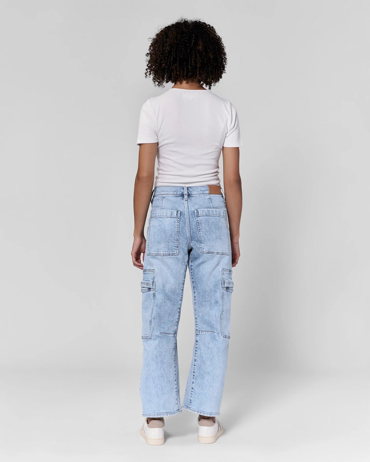 Tejano Blue $|& Dear John Lasso High Rise Cargo Barrel Leg Jeans - Hanger Side